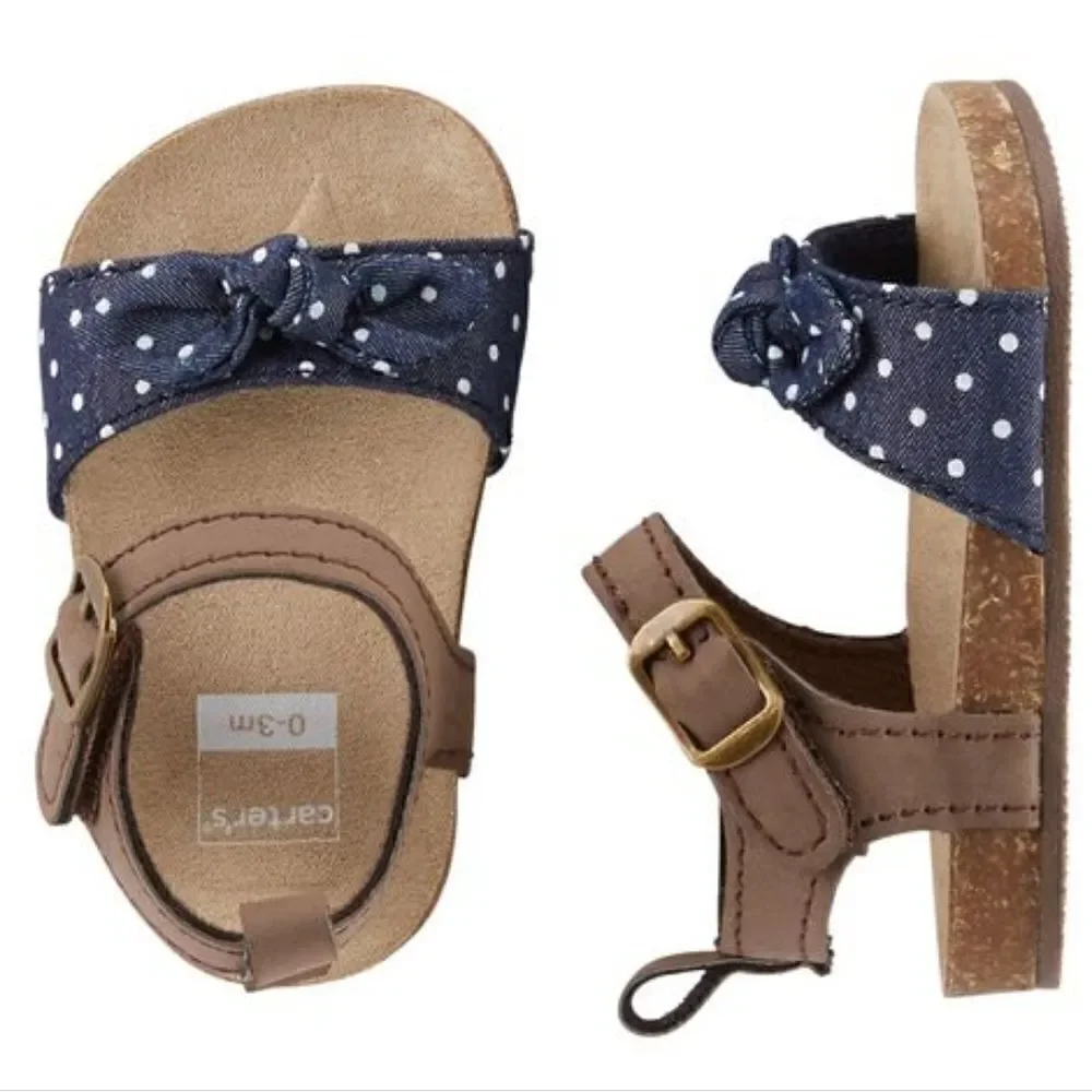 Carter's Little Baby Girl Shoes Sandals Polka Dot Blue White Brown New Size 9-12